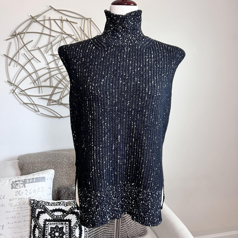 Massimo Dutti Sweater Vest XS Black Turtleneck Tunic Ribbed Knit Wool Cashmere